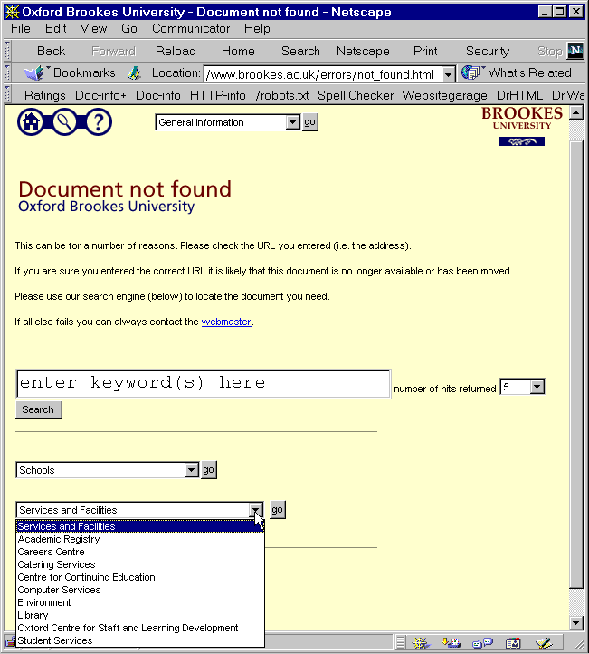 Oxford Brookes University error message