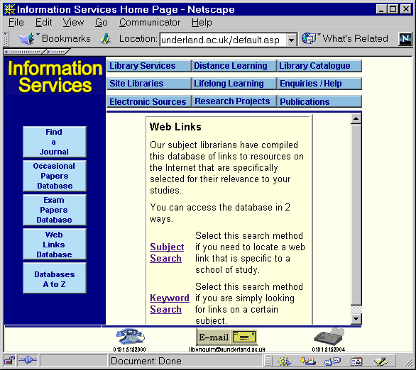 Figure 6: 'Web Links' at the University of Sunderland