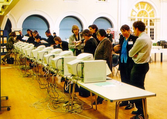 hands-on session photographed from behind the machines