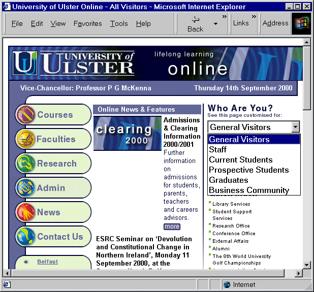 Figure 2: University of Ulster Web Site