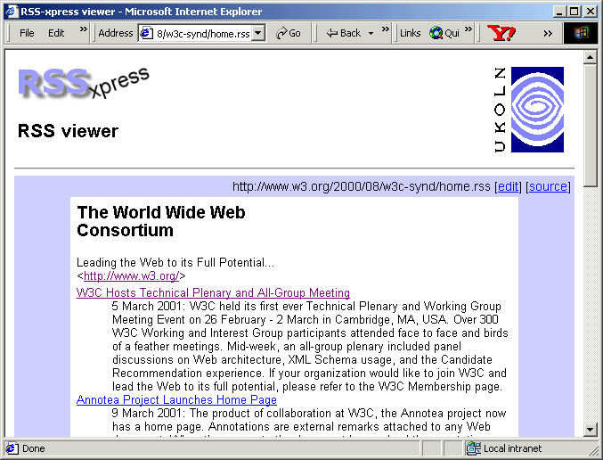 Figure 3: Processing The W3C's RSS File