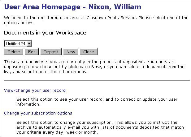 Figure 15: screenshot (59KB): EPrints User Area