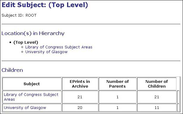 Figure 17 screenshot (35KB): EPrints - Subject Editor