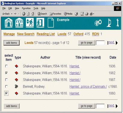 Figure 3: screenshot (51KB): Screenshot of PORTOLE search results 