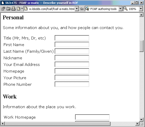 screenshot (16KB) : Figure 3: The FOAF-a-matic Authoring Tool