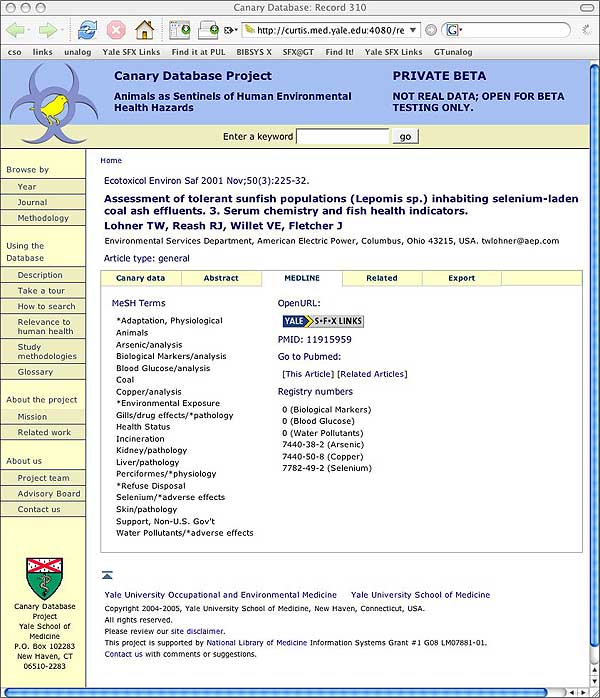 screenshot (73KB): Figure 4: OpenURL Autodiscovery in the Canary Database