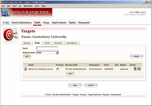 screenshot (46KB) : Figure 2 : Target definition (one of several tabs)