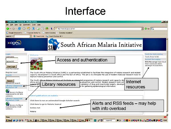 screenshot (45KB) : Figure 6 : Tools used in Malaria VRE demonstrator