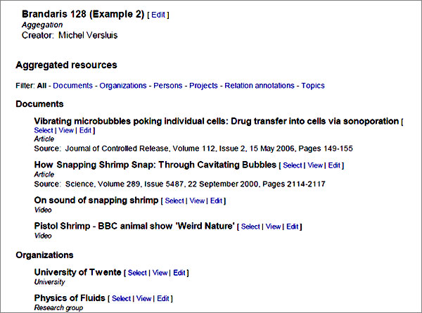 screenshot (75KB) : Figure 3 : Part of a resource map, produced in the ESCAPE Project