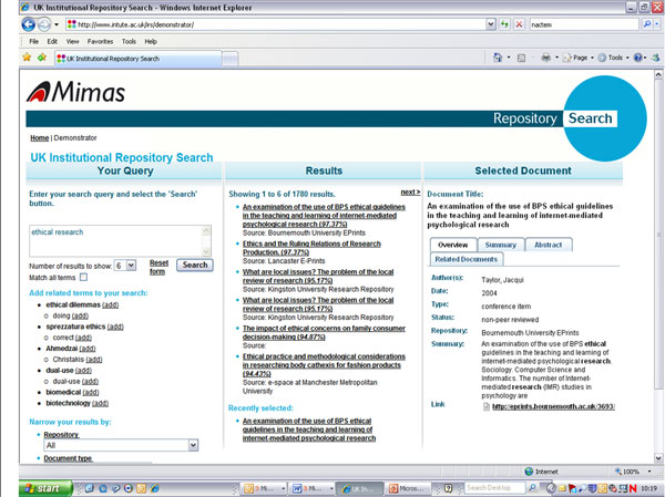 screenshot (77KB) : Figure 1 : Screenshot from the conceptual search