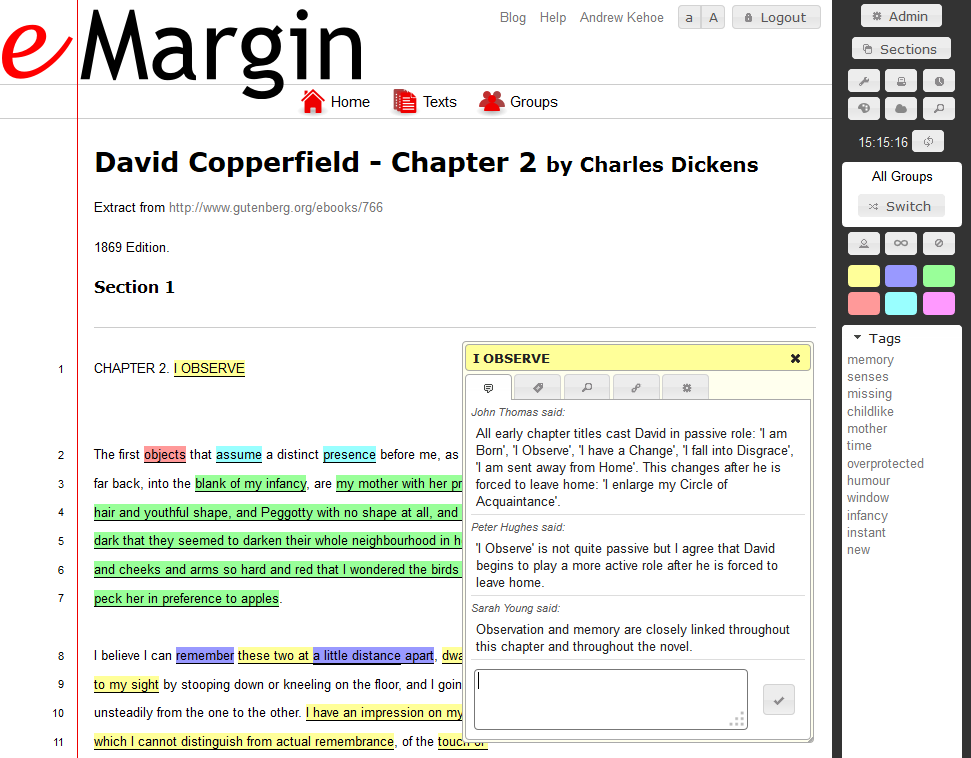 Figure 2: Main eMargin workspace