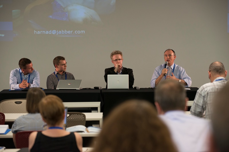 Figure 2: (Left to right): Associate Professor Marcus Foth, QUT; Associate Professor Alex Holcombe, University of Sydney; Dr Matthew Todd, University of Sydney; Professor Barry Watson, QUT