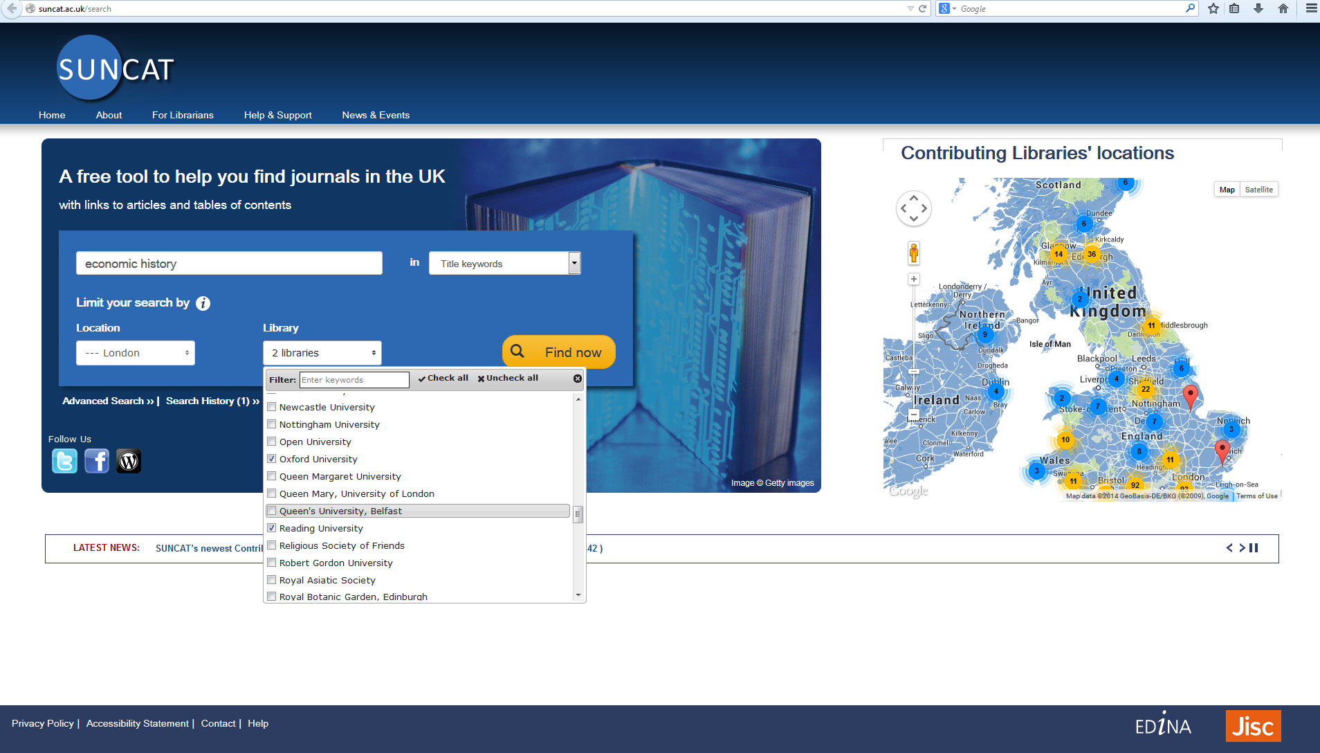 Figure 3: Screenshot of the new SUNCAT interface, captured on 10 October 2014